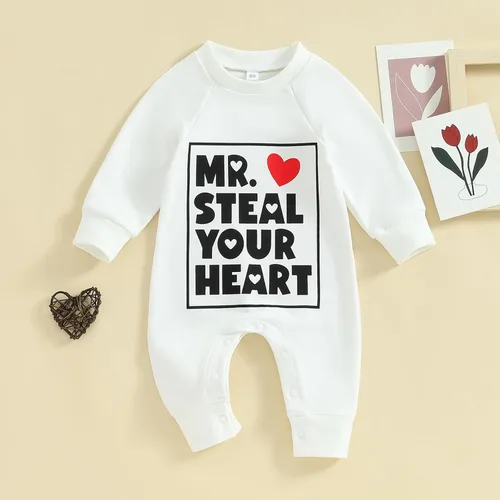 Vista 2 de FIOMVA Newborn Baby Boys Mr.Streal Your Heart Sweatshirts Rompers Valentine's Day Outfits Long Sleeve Onesie Jumpsuit