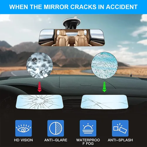 Vista 3 de Espejo retrovisor para automóvil de 12 pulgadas con ventosa, espejo retrovisor interior convexo de gran angular HD, antirreflejo, reduce los puntos