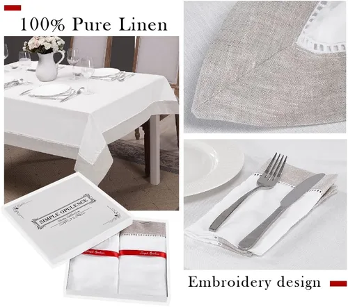 Vista 7 de Simple&Opulence Servilletas de lino 100% – (paquete de 4) – Premium (borde de puntada), reutilizables, lavables, duraderas, uso diario para cenas
