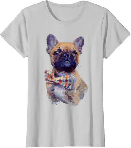 Vista 15 de Camiseta de bulldog francés con estampado realista, artística de bulldog francés, Negro, S