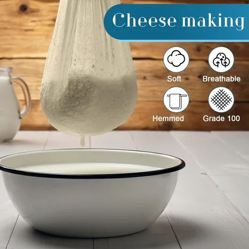 Vista 5 de Peryiter 40 paños de queso de 20 x 20 pulgadas para colar estopilla de grado 100 para colar con dobladillo de algodón sin blanquear, bolsas de tela