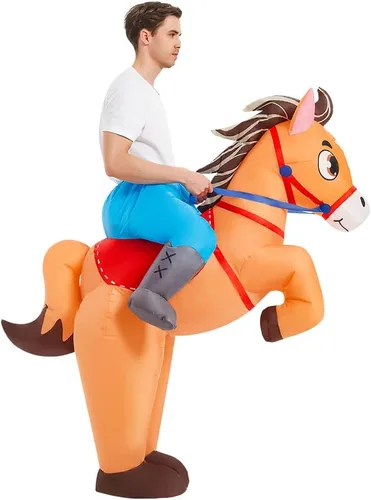 Vista 6 de KOOY Disfraz inflable de caballo para adultos, disfraz de caballo de vaquero, divertido traje de caballo para hombres y mujeres, fiesta de Halloween