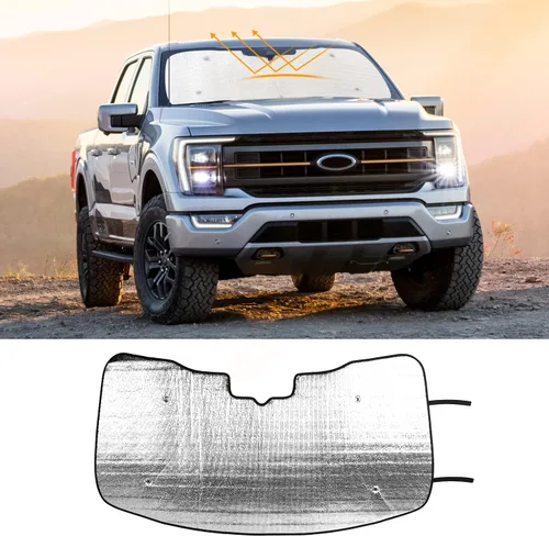 Vista 11 de RT-TCZ Parasol para Parabrisas Protector Solar Escudo Térmico Parasol de Ventana Visera Solar Alfombrilla para Ford F150 2009-2014, Bandera de EE.UU