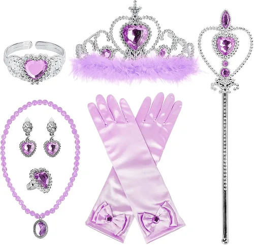Vista 10 de Accesorios de Vestido de Princesa Guantes de Princesa, Conjunto de Vestir de 7 Piezas BIBUTY para Niñas Pequeñas Azul
