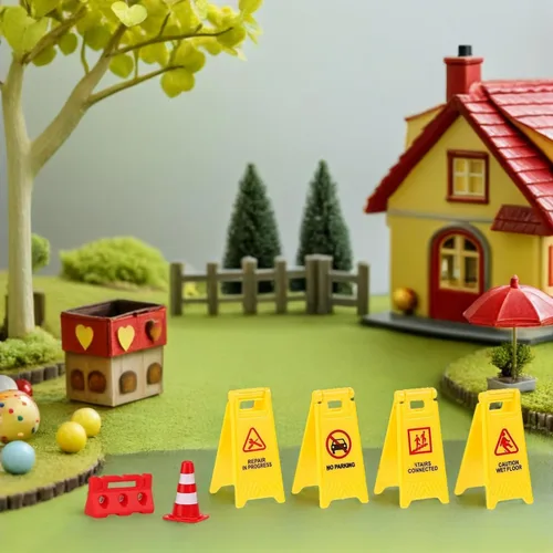 Vista 7 de TOYANDONA 31 piezas de señales de tráfico para niños, conos de tráfico de plástico en miniatura, mini barril, juego educativo piezas para niños