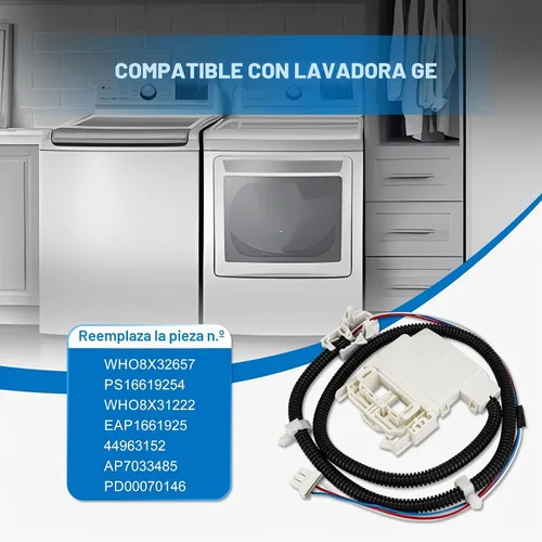Vista 2 de WH08X32657 Interruptor de tapa de lavadora con arnés de cable para lavadoras GE, piezas de repuesto compatibles con la mayoría de interruptores