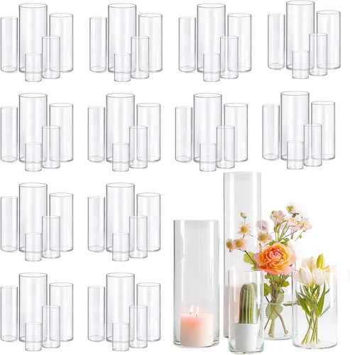 Vista 11 de 5 piezas de jarrones de vidrio Cilindro Jarrones para centros de mesa Pequeños jarrones de flores de vidrio transparentes Jarrones para decoración