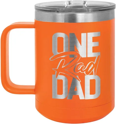 Vista 7 de ONE RAD DAD Taza de café negra de 15 oz con tapa deslizante Taza de café de viaje aislada Ideas de regalos del día del padre de hijo o hija