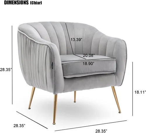 Vista 8 de Silla decorativa de terciopelo con otomana, moderna silla de barril y otomana para sala de estar y dormitorio, acabado dorado, gris