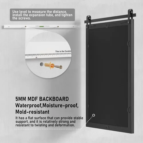 Vista 7 de Espejo Negro de Granja para Pared, Espejos Cuadrados de Baño con Marco de Madera de 18x26 Pulgadas para Tocador, Espejos Estilo Puerta de Granero