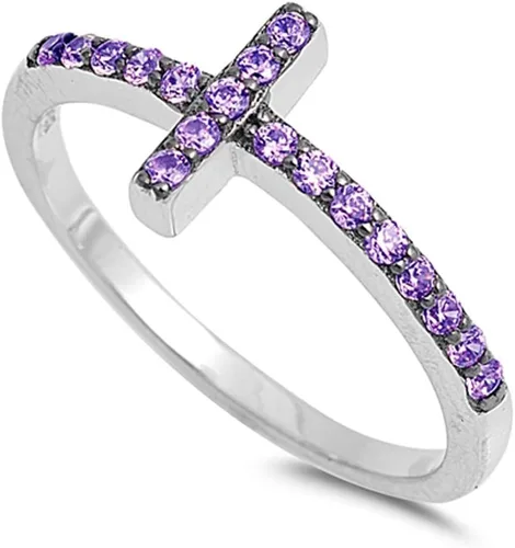 Vista 7 de ELIJA SU COLOR anillo de plata esterlina con diseño de cruz Circonita cúbica simulada negra