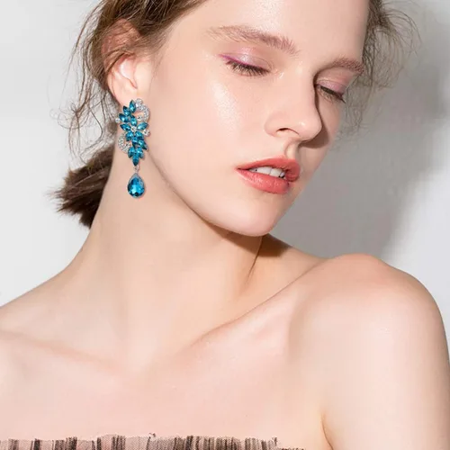 Vista 2 de BriLove - aretes colgantes bohemios con flores de cristal para novia