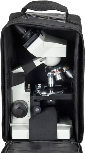 Vista 3 de OMAX 40X-2500X Microscopio LED compuesto con binoculares de laboratorio biológico, con estuche de vinilo para transporte.