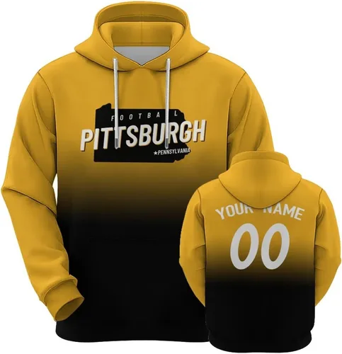 Vista 25 de Custom Football City Map Gradient Hoodies-Personalized Name Number Hooded Sweatshirts Football Fans Gifts for Men,Women,Youth
