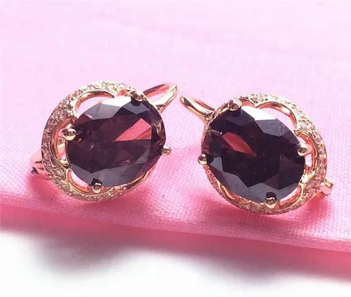 Vista 3 de SAGEKING 2024 New 585 Purple Gold Plated 14K Rose Gold Inlaid Oval Gemstone Earrings For Women Glamour Babble Engagement Wedding Jewelry Gift
