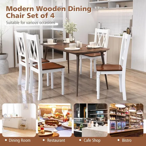Vista 7 de Giantex Juego de 2 sillas de comedor blancas de madera con asiento de madera de goma, patas de madera de acacia, carga máxima de 360 libras, sillas