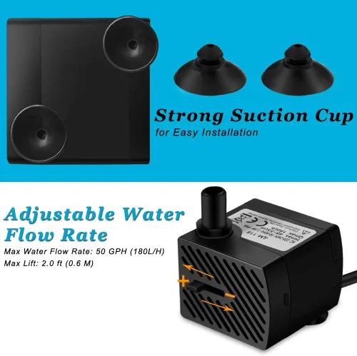 Vista 5 de DOMICA Mini bomba de agua sumergible de 3 W, 50 GPH, bomba de fuente pequeña para estanque, acuarios, pecera, fuente de mesa, fuente para mascotas