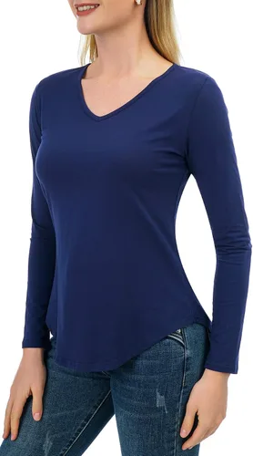 Vista 4 de Camisetas básicas de manga larga con cuello en V para mujer