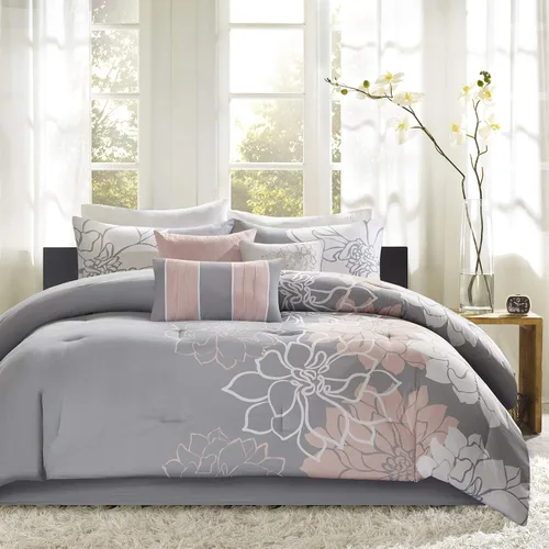 Vista 14 de Madison Park Lola - Juego de edredón de algodón satén, diseño casual de medallón floral, ropa de cama de relleno alternativo al plumón para todas