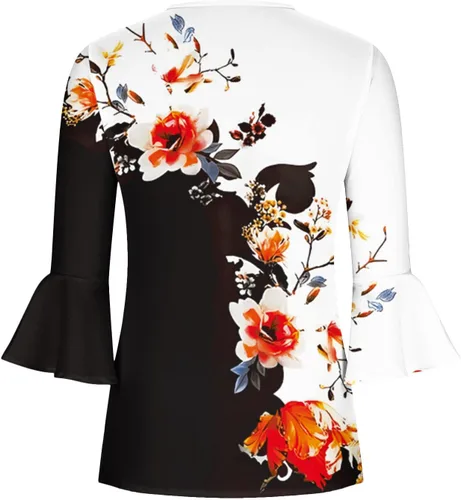 Vista 50 de Ceboyel Blusa tipo túnica con estampado floral para mujer, con botones, estilo Henley, con manga de codo, casual, trajes de moda para mujer