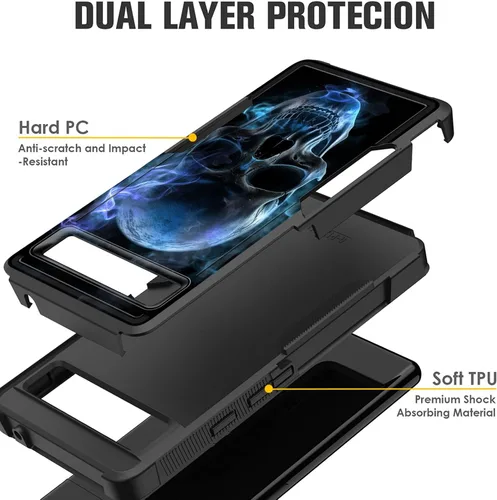 Vista 68 de Funda para Pixel 6A, funda protectora híbrida de doble capa resistente a prueba de golpes de policarbonato duro de silicona suave TPU para Google