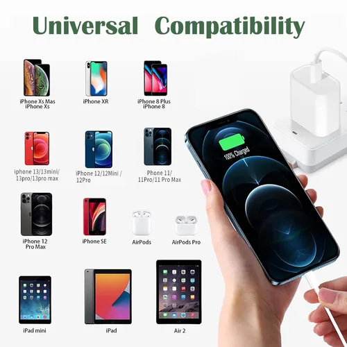 Vista 7 de Cargador de iPhone [certificado Apple MFi] Apple Block USB C enchufe rápido de pared con cable USB C a Lightning de 3 pies para iPhone 14 Pro