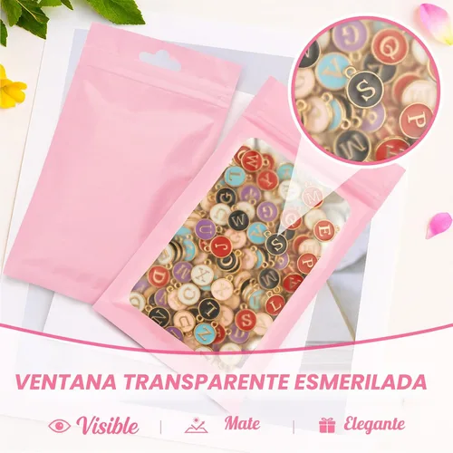 Vista 5 de ANZNKU 100 bolsas de Mylar rosa, resellables, a prueba de olores, bolsa