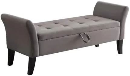 Vista 8 de 51.5" Velvet Storage Ottoman Bench with Curved Arms, Rectangular End of Bed Chest for Bedroom & Living Room Grey