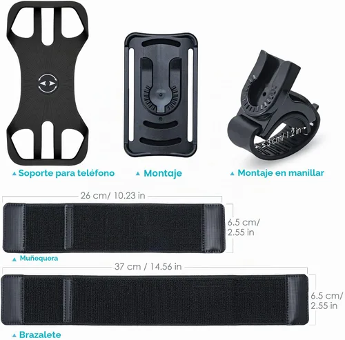 Vista 8 de Cikyner Brazalete deportivo 3 en 1, giratorio de 360° y desmontable G4Negro