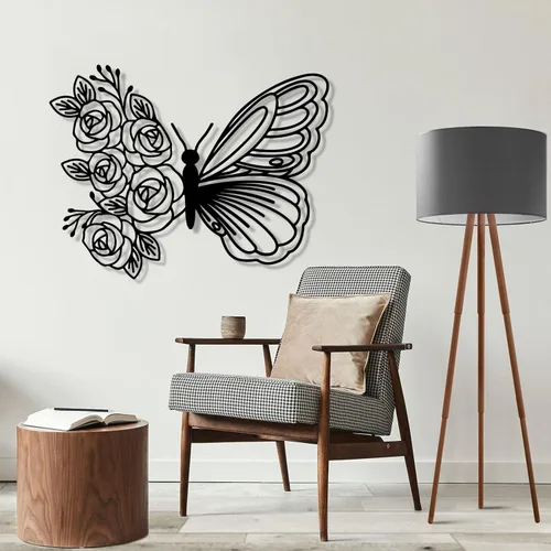 Vista 4 de Arte de pared para decoración de mariposa, decoración de pared de mariposa bohemia para colgar en la pared, decoración de mariposa de metal, Negro