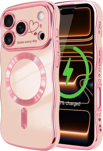 Vista 21 de LCHULLE - Funda magnética para iPhone 13 para mujeres y niñas, con forma ondulada, color azul bebé [Compatible with MagSafe] Cute Curly Wave, Love