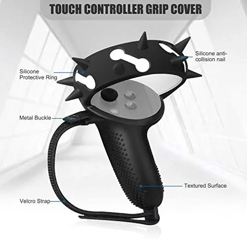 Vista 7 de MASiKEN Controller Grips Cover with Face Cover for Meta Oculus Quest 2 Anti-Throw Grips Spike Cover with Adjustable Wrist Strap and Sweatproof