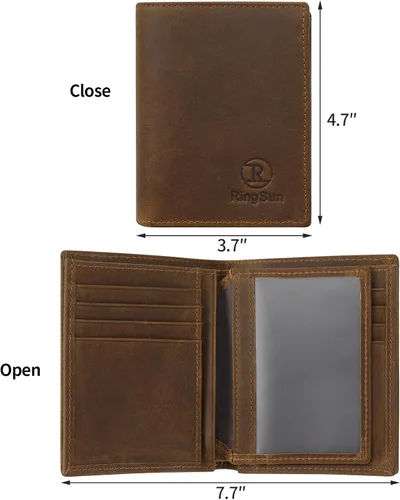 Vista 2 de Ringsun Cartera de cuero de grano completo para hombre, Marrón 2