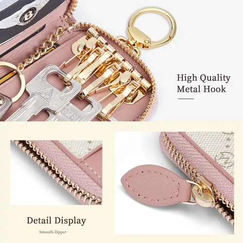 Vista 3 de GOLF SUPAGS Llavero de cuero PVC para mujer, portatarjetas, cartera con 6 ganchos, cierre a presión, llaves, organizador de dinero
