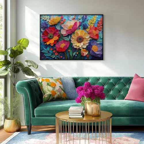 Vista 2 de Rompecabezas de flores coloridas para adultos, rompecabezas floral de plantas quilladas, arte de tela, rompecabezas de jardín de flores de primavera