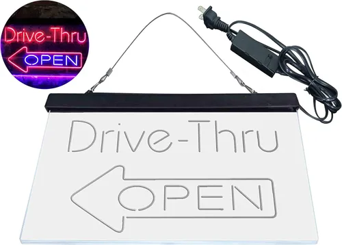 Vista 8 de ADVPRO Drive Thru Open Flecha Izquierda Señal de neón LED de doble color, azul y rojo, 24 x 16 pulgadas st6s64-i3827-br