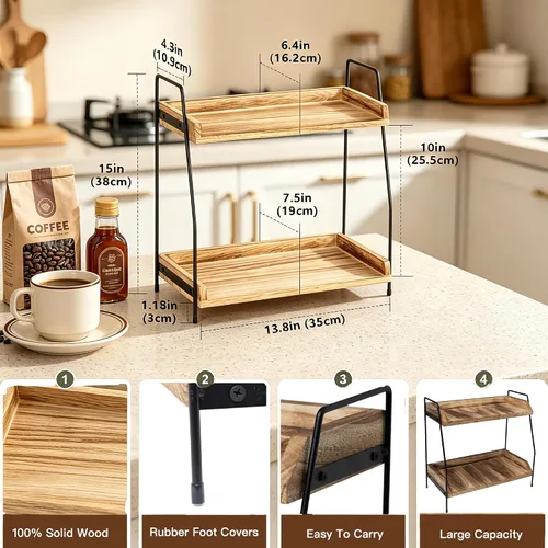 Vista 3 de QUALLON Accesorios y organizador de barra de café, organizador de estación de café, organizador de mostrador de baño de 2 niveles, bandeja de café
