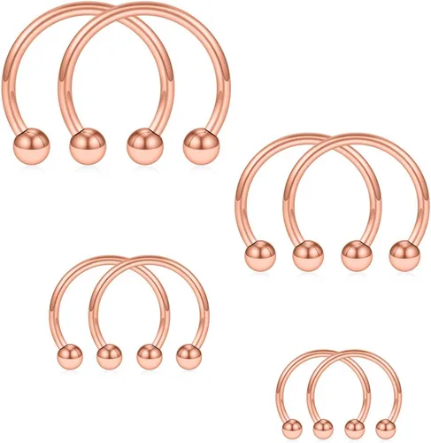 Vista 6 de SCERRING 8 piezas de acero inoxidable 16G nariz tabique herradura arete ceja septum labio hélix tragus piercing anillo 0.236-0.472 in