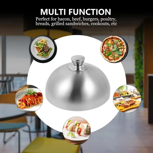 Vista 5 de Hemoton Cubierta de acero inoxidable de 10 pulgadas para alimentos, tapa de cúpula con asa para filete Teppanyaki antisalpicaduras de aceite, tapa