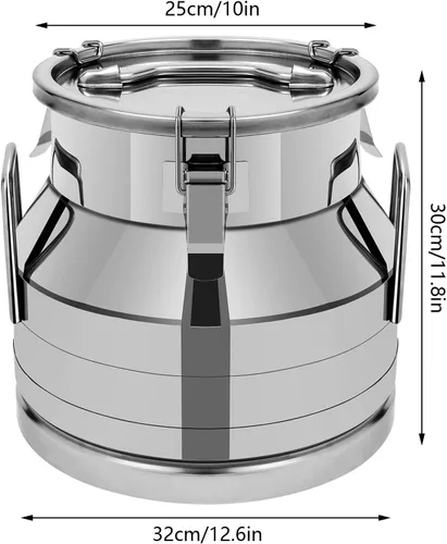 Vista 3 de Lata de leche de acero inoxidable de 3.17 galones, jarra de leche de 12L Recipiente de acero inoxidable de grado alimenticio, cubo de leche, jarra