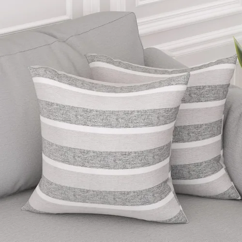 Vista 3 de Funda de almohada decorativa clásica retro a rayas, con cremallera oculta, de lino suave, moderna, estilo campestre, para sofá, dormitorio