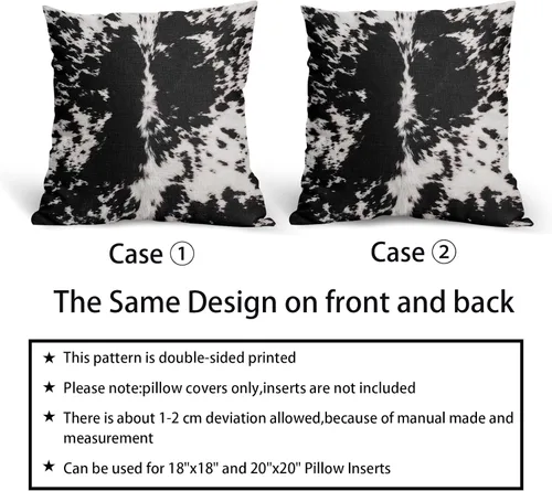 Vista 5 de Juego de 2 fundas de almohada con estampado de piel de vaca occidental de 18 x 18 pulgadas, fundas de almohada decorativas con puntos de vaca negra