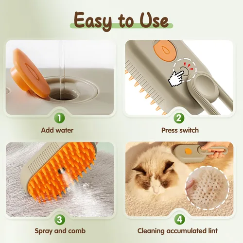 Vista 4 de Defur - Peine para gatos y perros, cepillo de vapor 3 en 1 para gatos y gatos, cepillo de vapor para quitar y arreglar, cepillo 3 en 1 para Caqui