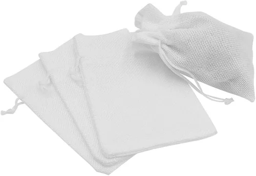Vista 4 de 50 bolsas de arpillera blanca con cordón, bolsas pequeñas de lino de 2.7 x 3.5 pulgadas, bolsas de regalo para joyas, bolsas de dulces para Navidad