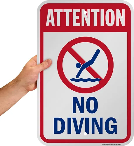 Vista 4 de SmartSign Letrero "Attention - No Diving" Aluminio de 12 x 18 pulgadas