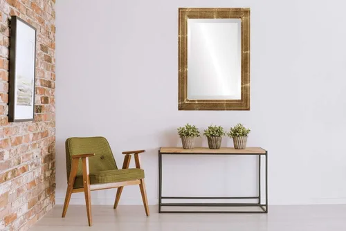 Vista 3 de OVALCREST Espejo de pared biselado rectangular para decoración del hogar, estilo Wright - Oro champán - Dimensiones exteriores de 16 x 20 pulgadas