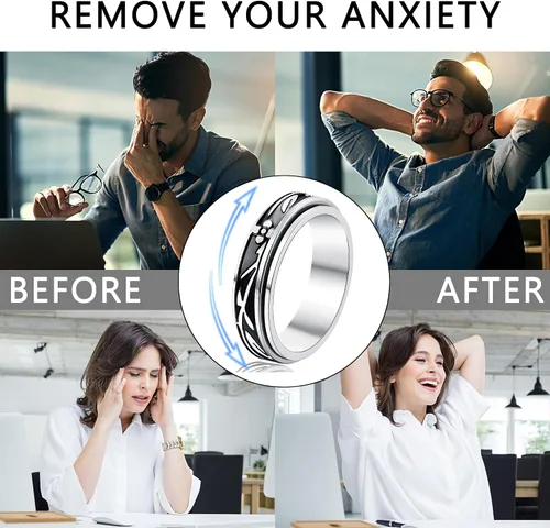Vista 4 de Anillos de acero inoxidable para ansiedad, anillos de ansiedad, tamaño 6-10