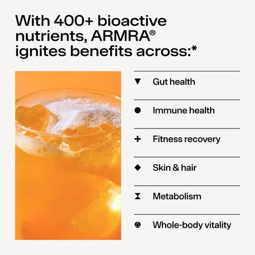 Vista 6 de ARMRA Polvo de Colostro Naranja Sangre Salud intestinal y reducción de hinchazón Piel y cabello Inmunidad Keto, sin gluten y sin grasa