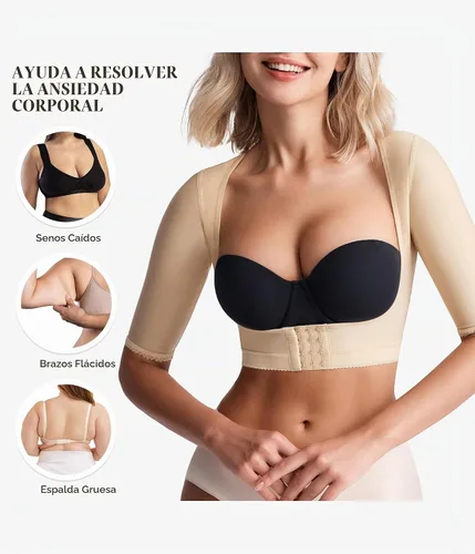Vista 4 de BRABIC Tops Moldeadores para Mujeres Postcirugía con Manga de Compresión para Moldeador de Brazos Beige