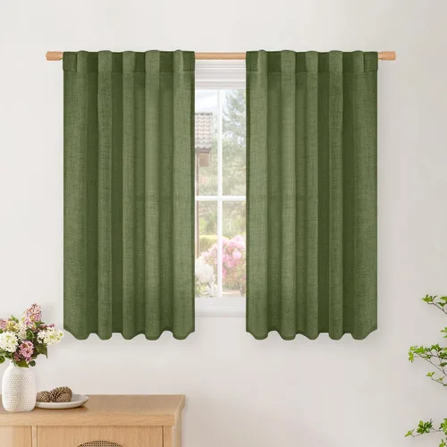 Vista 21 de BGment Cortinas cortas de lino marfil de 36 pulgadas de largo para ventanas de cocina, pequeñas cortinas texturizadas rústicas para café sobre